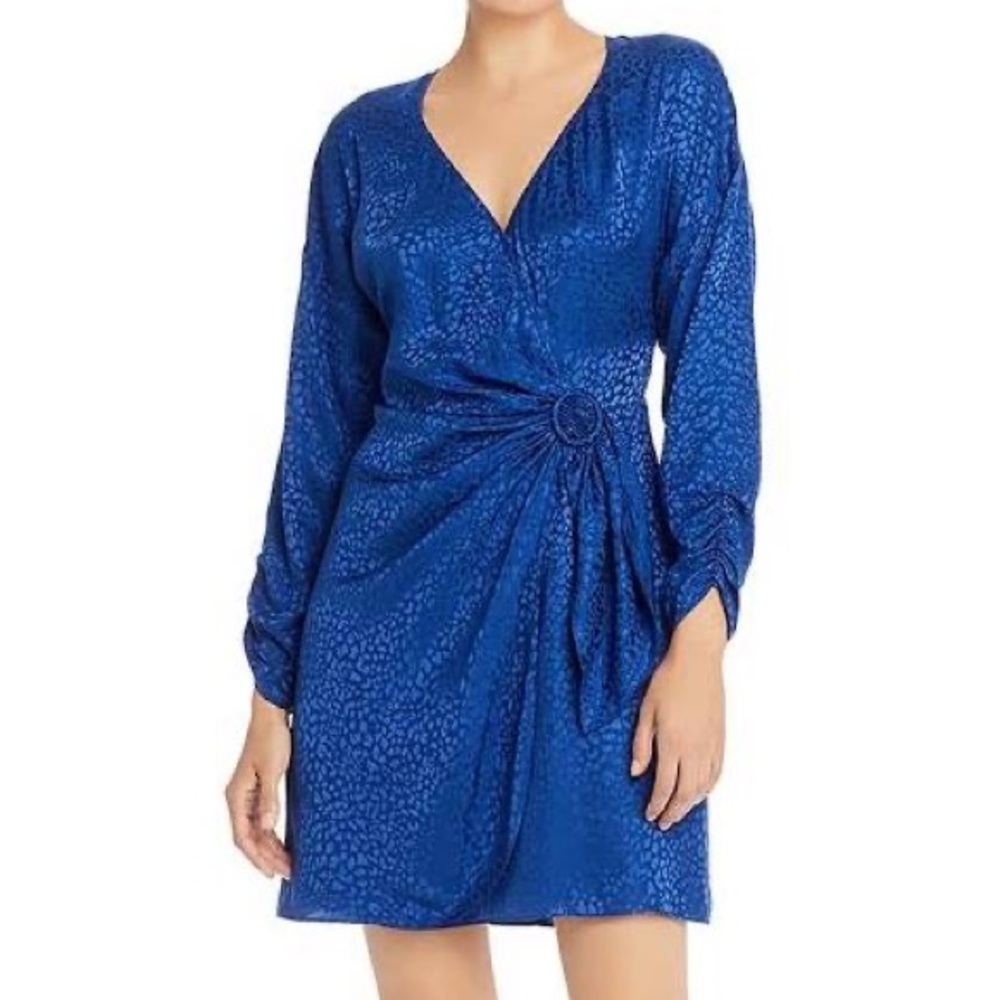 Parker Blue Leopard Silky Wrap Mini Dress - NWOT Size 0